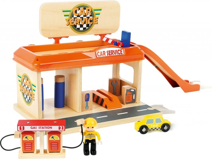 Houten Tankstation met accessoires Kindermeubelwereld.nl