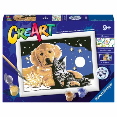 Ravensburger CreArt Schilderen op Nummer Hond en Poes Glitter