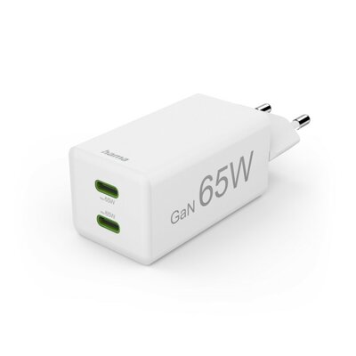 Hama Snellader GaN 2x USB-C PD/Qualcomm® Mini-oplader 65 W Wit