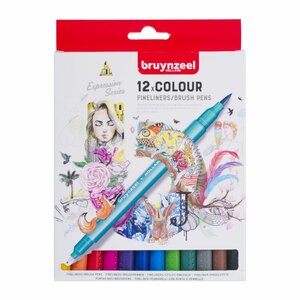 Bruynzeel Creatives Fineliner en Brushpen 12 Kleuren